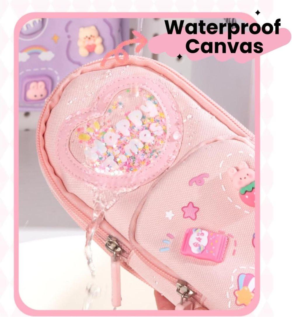 Large Capacity Cute Pencil Case with 3 Compartments, Purple - Image 4