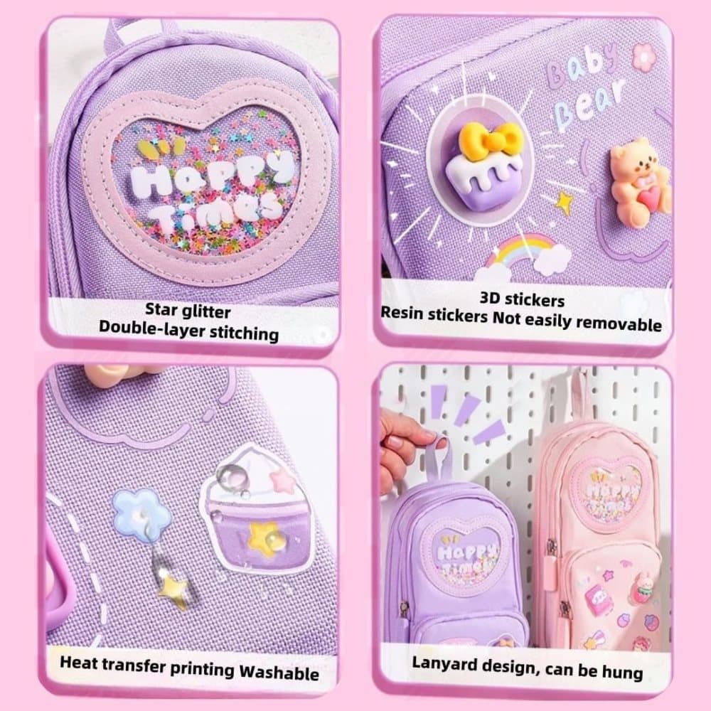3 Compartments Multifunctional Pencil Case Large Capacity, Purple - Image 3