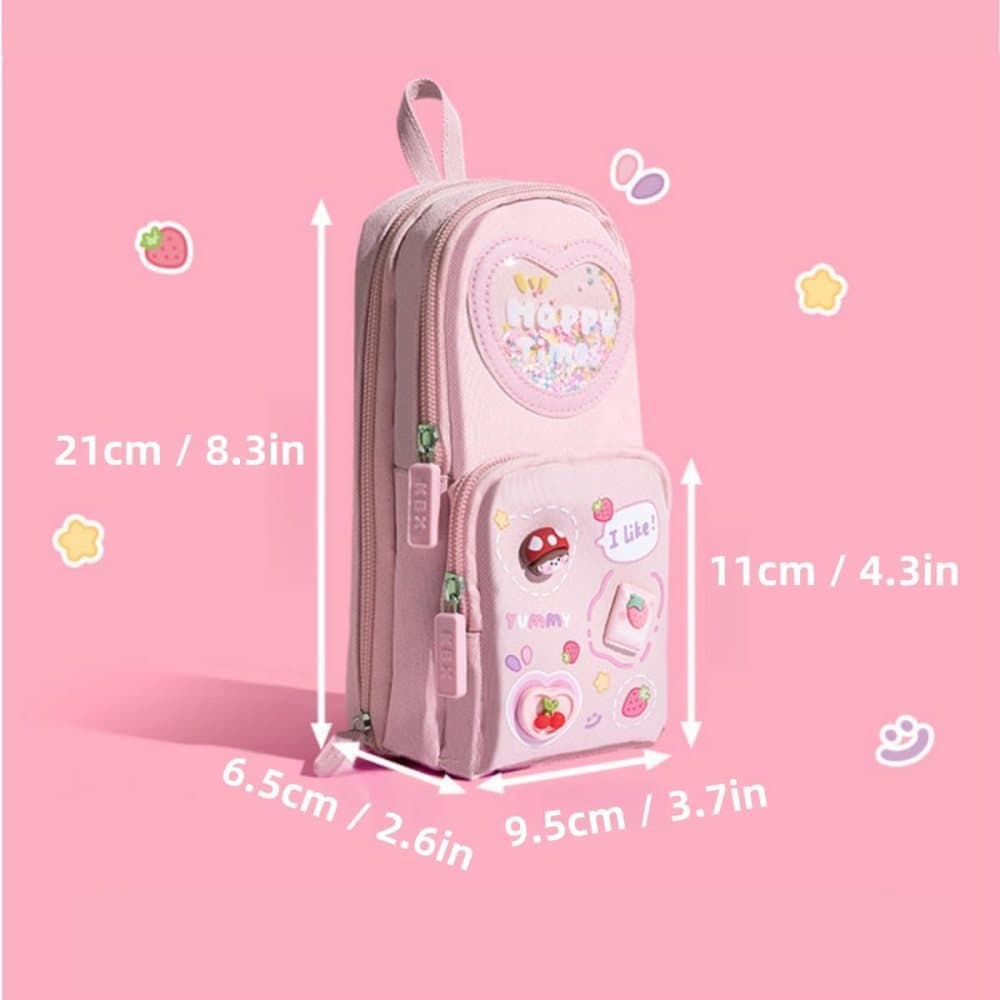 Pencil case with 3 compartments large capacity, cute design, pink, 1 piece - Image 6