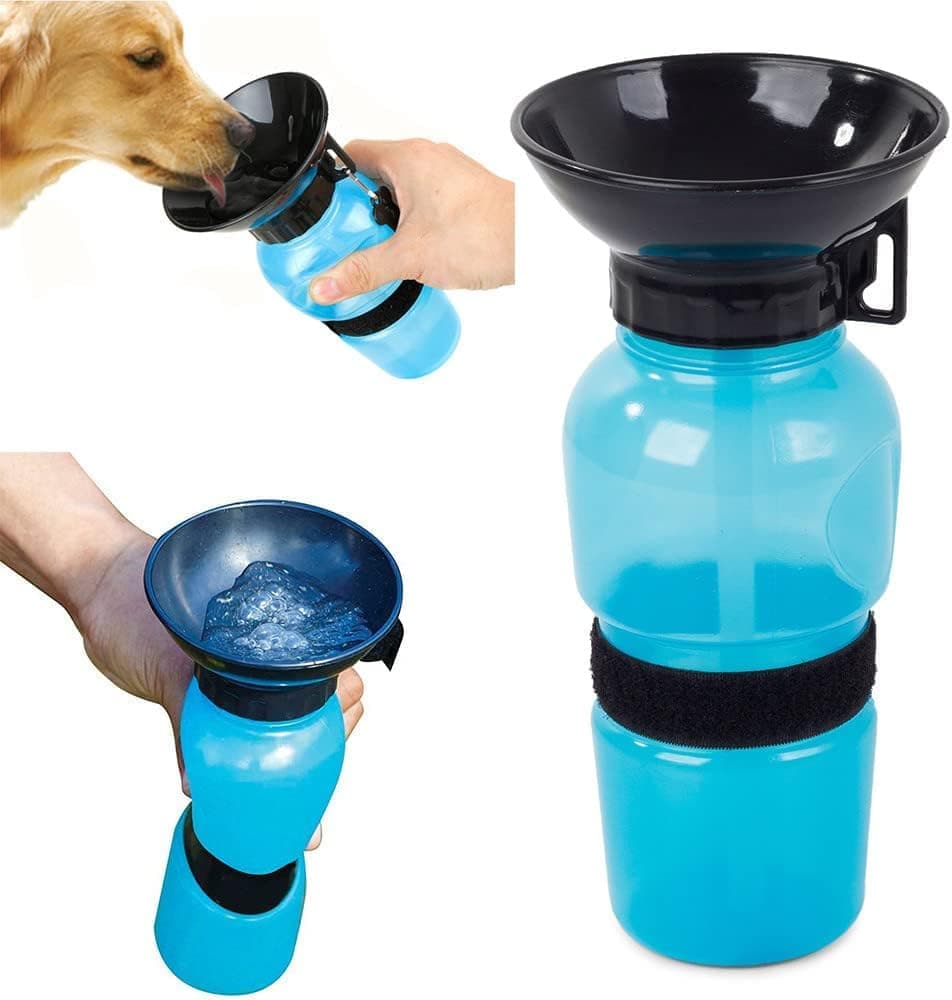 Portable Dog Water Bottle with Bowl 500ml, Blue, Compatible with Dogs - Image 1