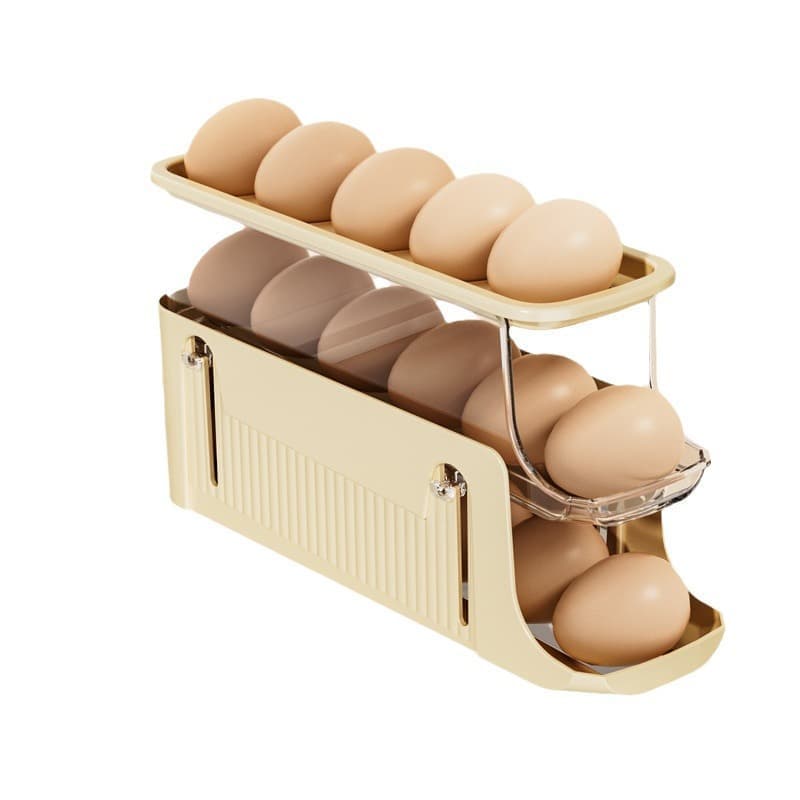 30 Eggs Egg Container 2-Pack, Foldable Automatic Rolling Egg Holder with Dispenser for Refrigerator, 2-3 Levels, Yellow - Image 1
