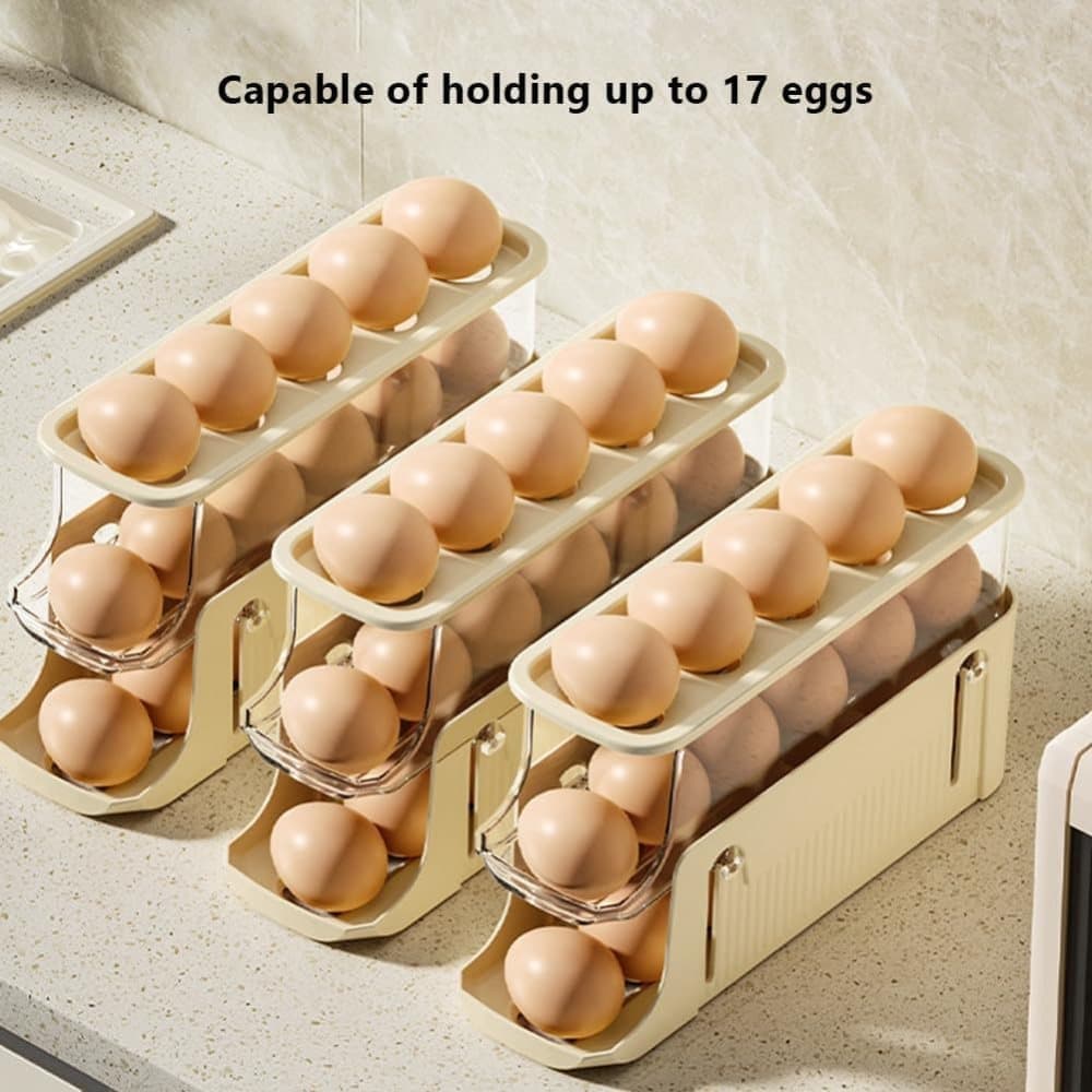 30 Eggs Egg Container 2-Pack, Foldable Automatic Rolling Egg Holder with Dispenser for Refrigerator, 2-3 Levels, Yellow - Image 3