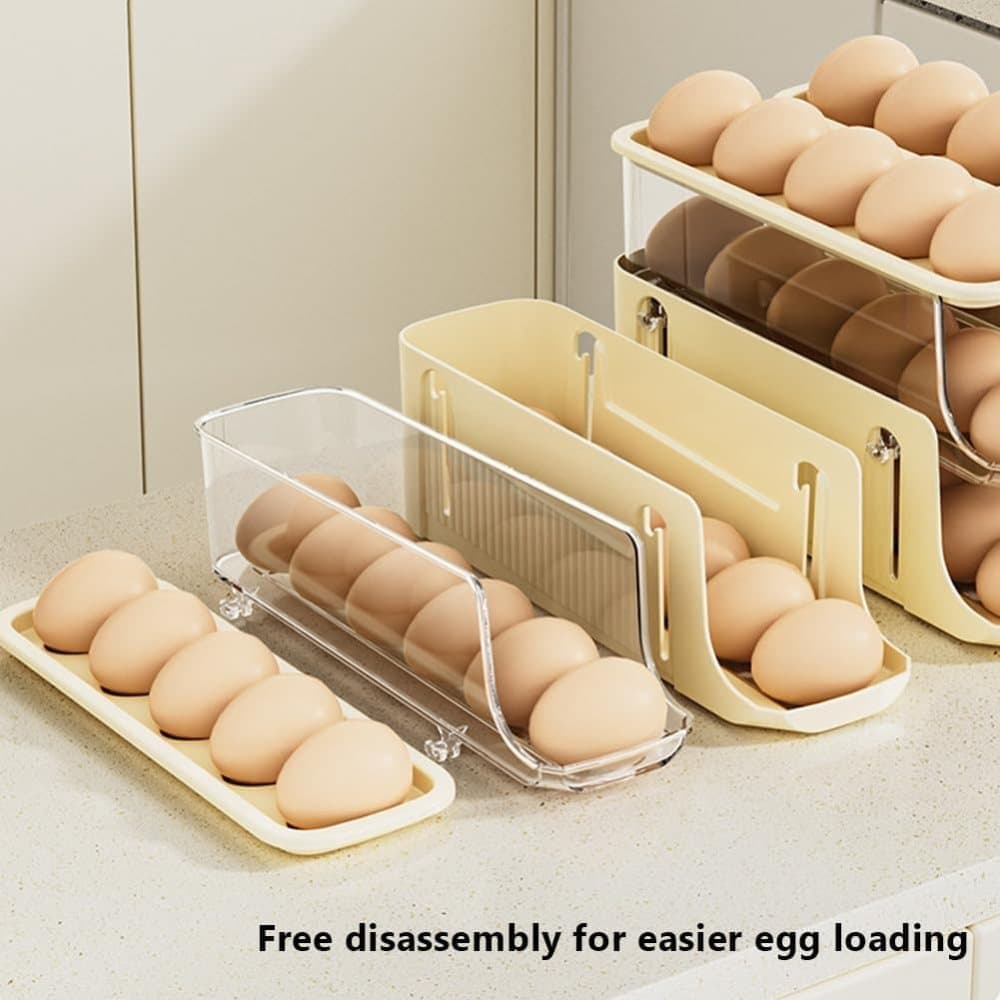 30 Eggs Egg Container 2-Pack, Foldable Automatic Rolling Egg Holder with Dispenser for Refrigerator, 2-3 Levels, Yellow - Image 5