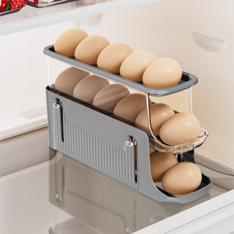 30 Eggs Egg Container 2-Pack, Automatic Rolling Foldable Egg Holder with Dispenser for Refrigerator, 2-3 Levels, Gray - Image 2