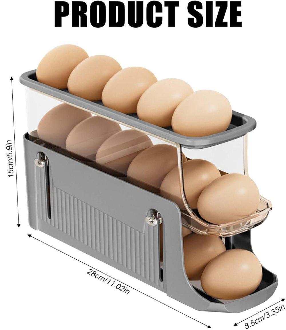 30 Eggs Egg Container 2-Pack, Automatic Rolling Foldable Egg Holder with Dispenser for Refrigerator, 2-3 Levels, Gray - Image 3