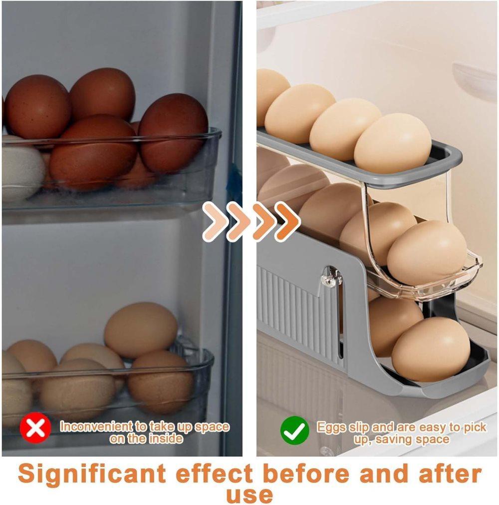 30 Eggs Egg Container 2-Pack, Automatic Rolling Foldable Egg Holder with Dispenser for Refrigerator, 2-3 Levels, Gray - Image 5