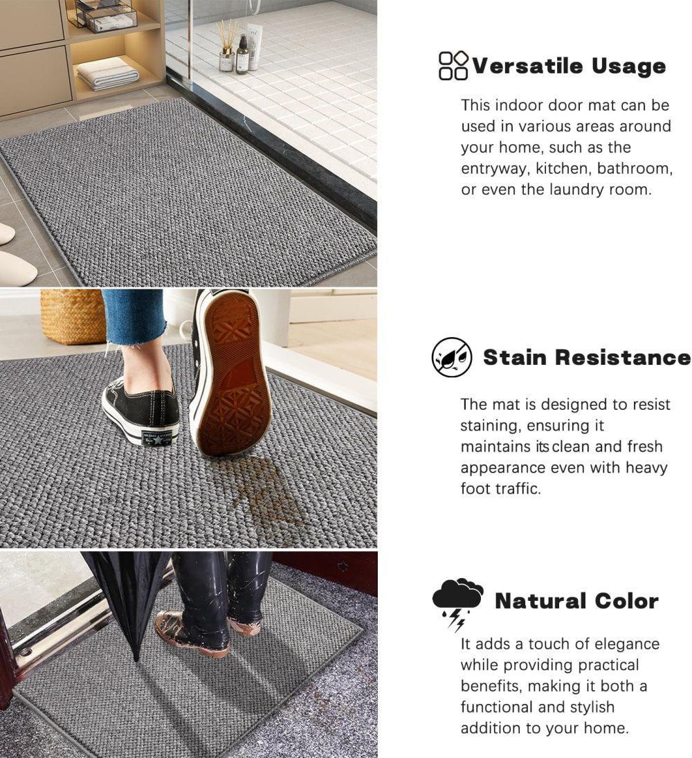 60x90cm Jute Doormat for Indoor Outdoor Use Non Slip Dust Resistant Quick Absorbing, Gray - Image 3