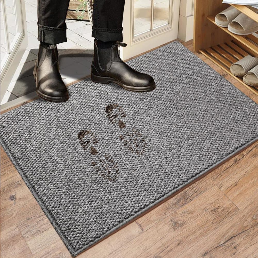 Non-Slip Jute-Like Doormat for Indoor Outdoor Use, Dust-Resistant Quick-Absorbing Welcome Mat, 60x90cm, Gray - Image 2