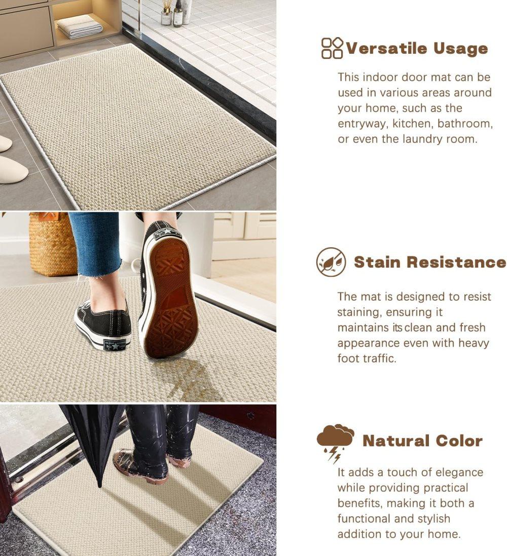 Non-slip jute-like doormat for indoor outdoor home use, dust-resistant quick-absorbing welcome mat, 60x40cm, beige - Image 4