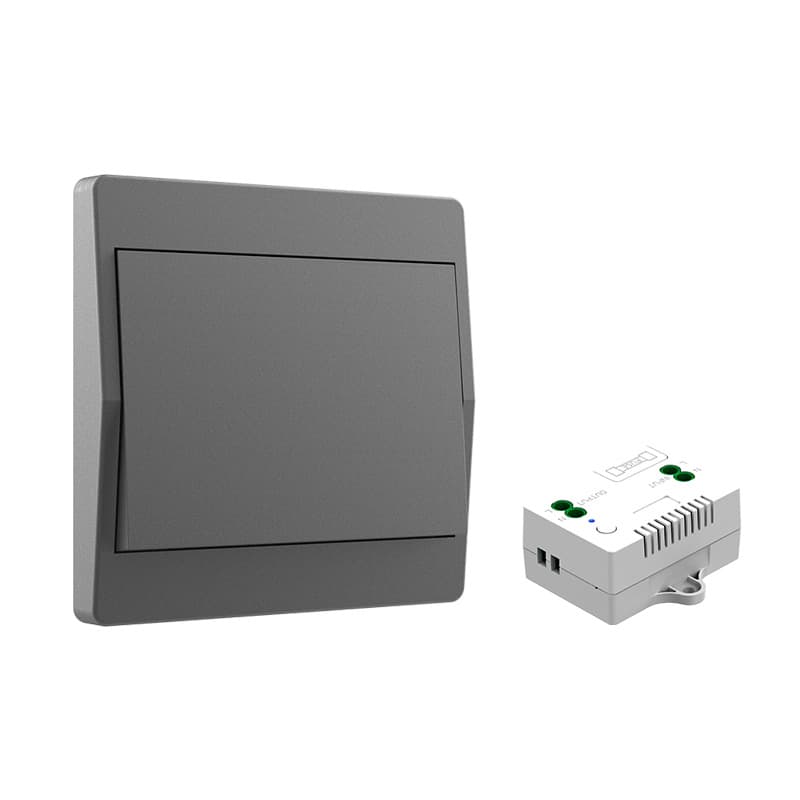 1 Battery-Free Wireless Switch Kit with 1 Receiver and 1 Single-Gang Switch, Self-Sufficient Radio-Controlled Home Lighting, Easy Installation, Gray - Image 1