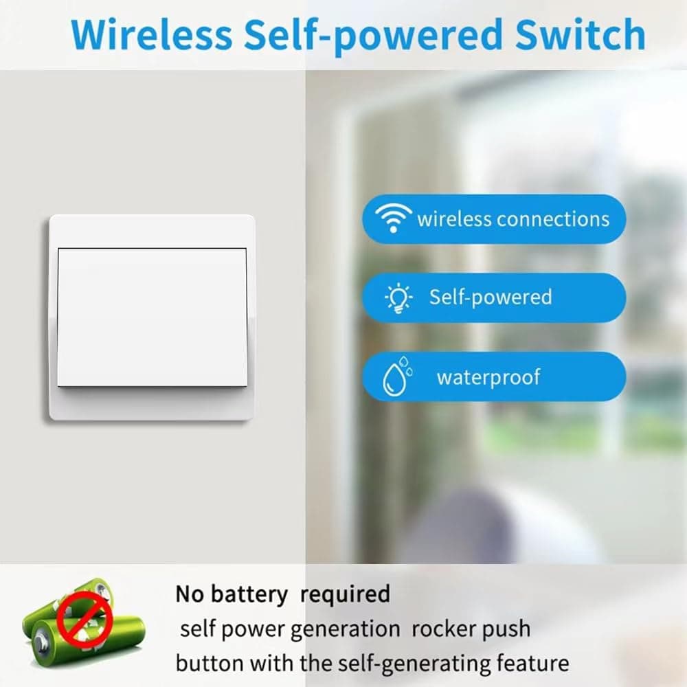 1 Battery-Free Wireless Switch Kit with 1 Receiver and 1 Single-Gang Switch, Self-Sufficient Radio-Controlled Home Lighting, Easy Installation, Gray - Image 2