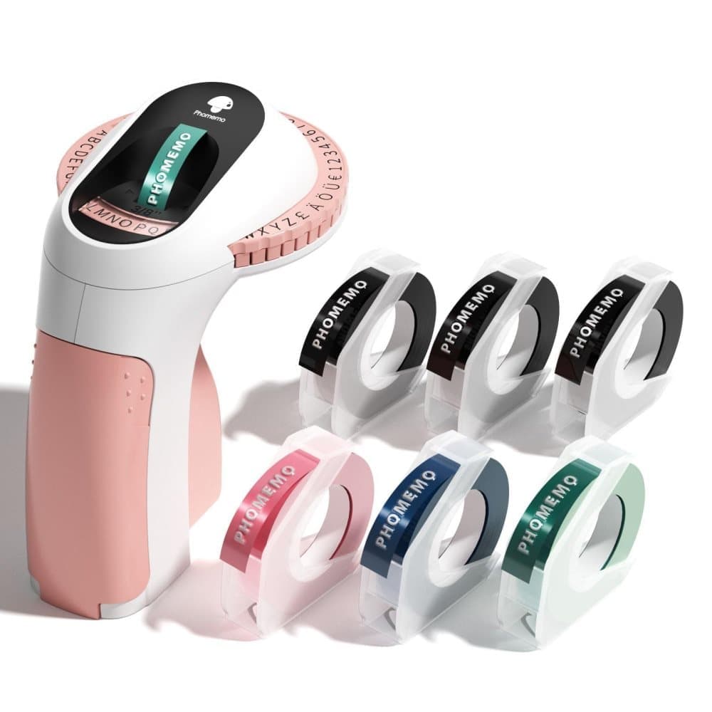 Portable Label Printer with 6 Rolls of Label Tape, Easy to Operate, Multifunction 3D Printer for Home Use, Pink - Image 1