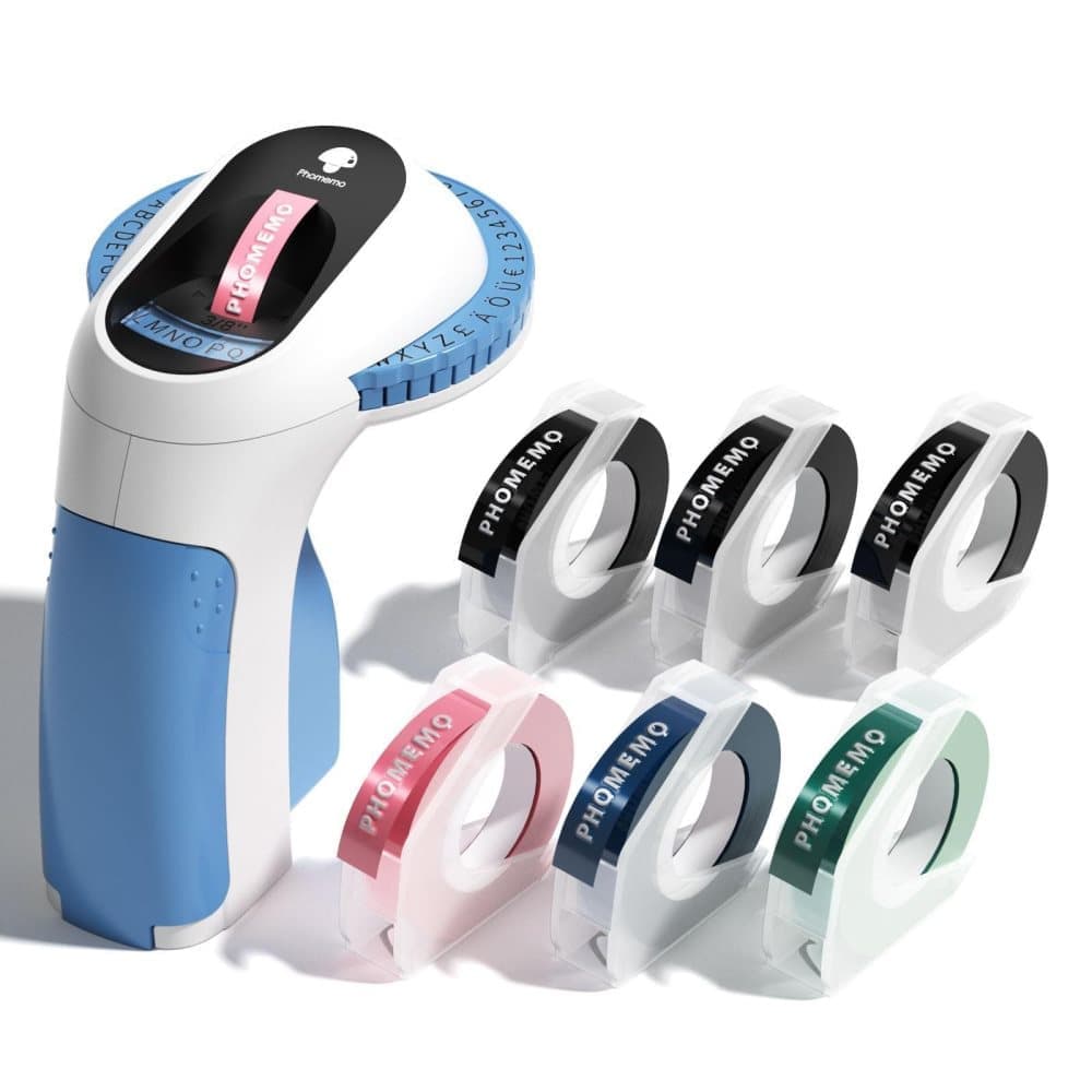 3 rolls of label tape, portable 3D label printer for home, easy to use, Blue - Image 1