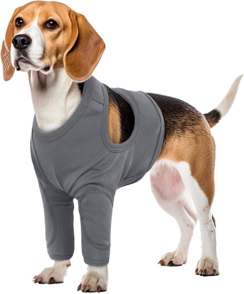 Breathable Elastic Dog Elbow Protector for Post-Surgery Protection Prevents Licking and Biting, M, Light Gray - Image 1