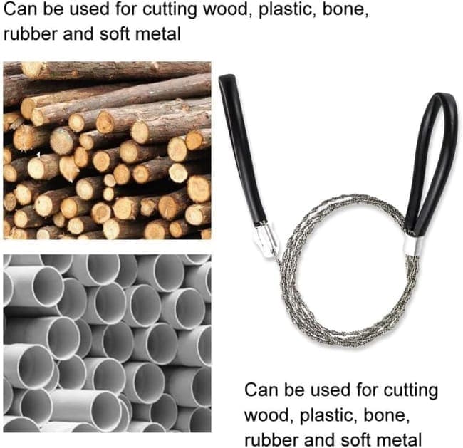 2 pcs Stainless Steel Wire Saw for Camping Hiking Emergencies, Cuts PVC Wood Plastic, Lightweight Durable, Black - Image 2
