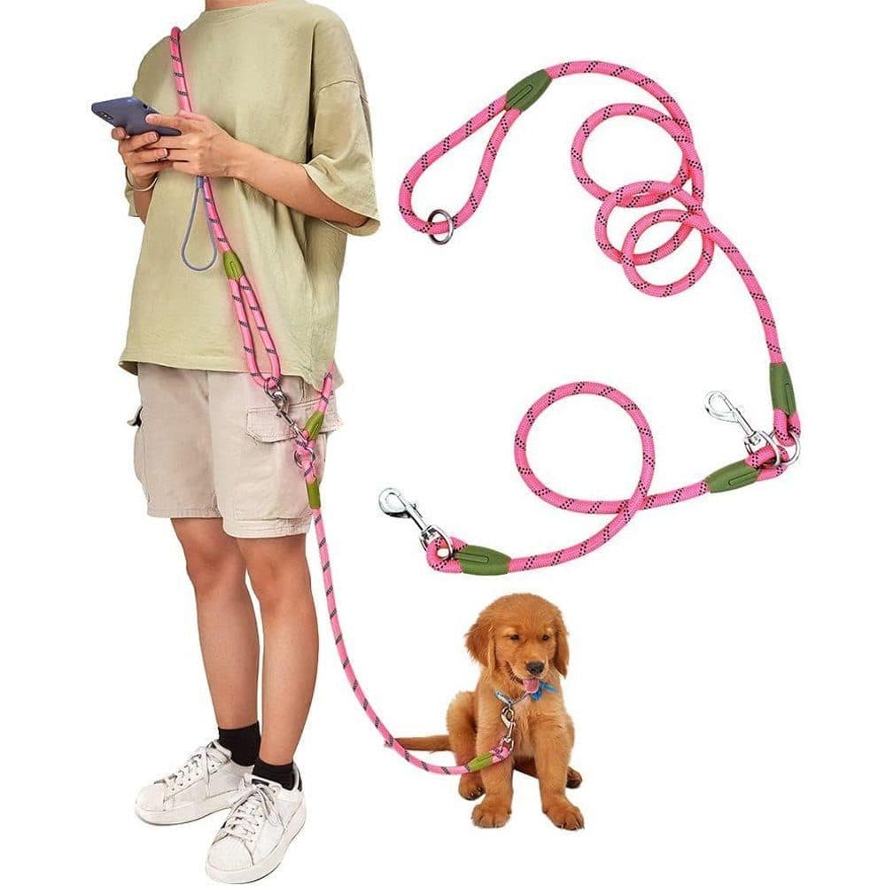 Reflective Hands-Free Dog Leash with Shoulder Strap for Jogging, Compatible with Small and Medium Dogs, Pink - Image 1
