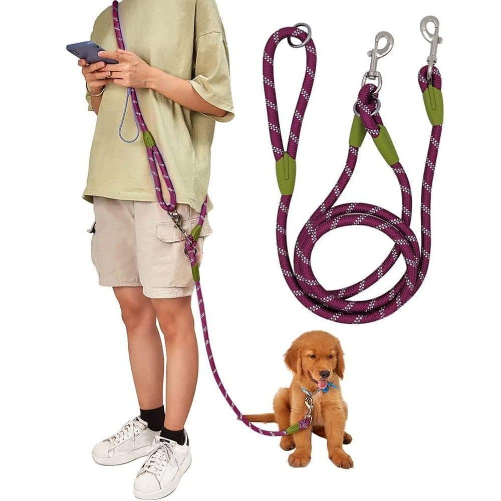 Reflective Hands-Free Dog Leash with Shoulder Strap for Small and Medium Dogs, Purple, Compatible with Jogging - Image 1