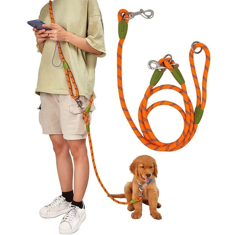 Reflective Hands-Free Dog Leash with Shoulder Strap for Jogging, Compatible with Small and Medium Dogs, Orange - Image 1