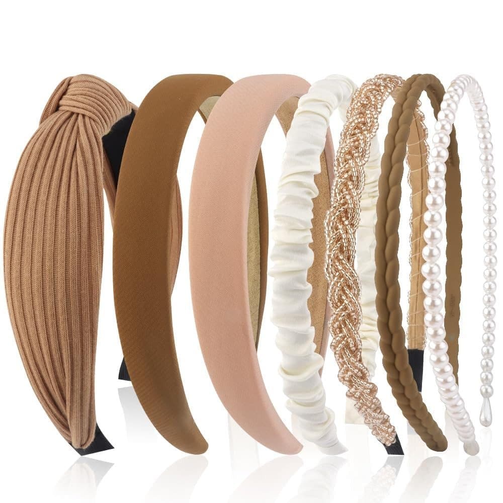 7-Pack Women's Hair Accessories, Elegant Pearl Headbands & Scrunchies - Image 1