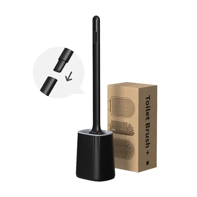 1 pcs Silicone Toilet Brush with Holder, Black, Standing or Wall Mounted, Deep Cleaning Brush for Bathroom and Toilet - Image 1
