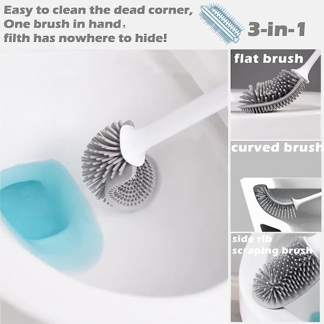 1 pcs Silicone Toilet Brush with Holder, Black, Standing or Wall Mounted, Deep Cleaning Brush for Bathroom and Toilet - Image 4