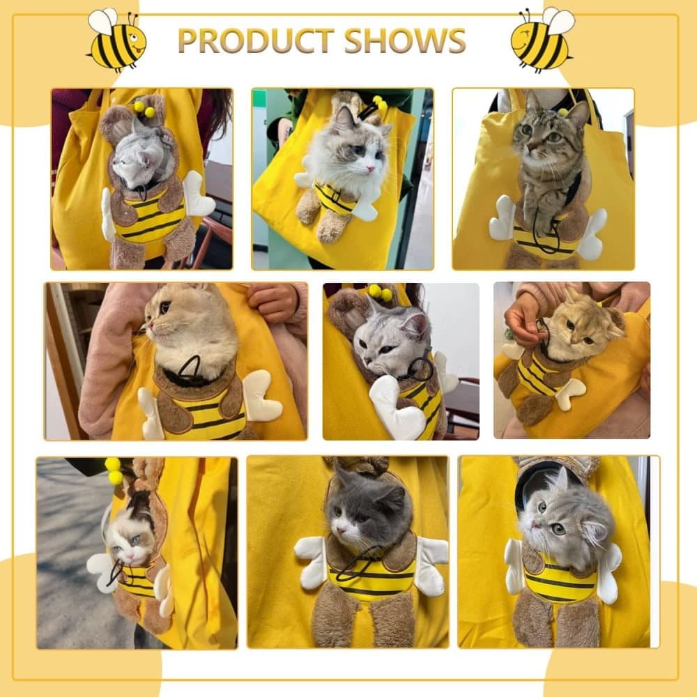Pet Bag for Small Dogs and Cats, Portable Shoulder Bag with Hands-Free Side Opening, Cat Motif, Yellow, 37x37cm - Image 6