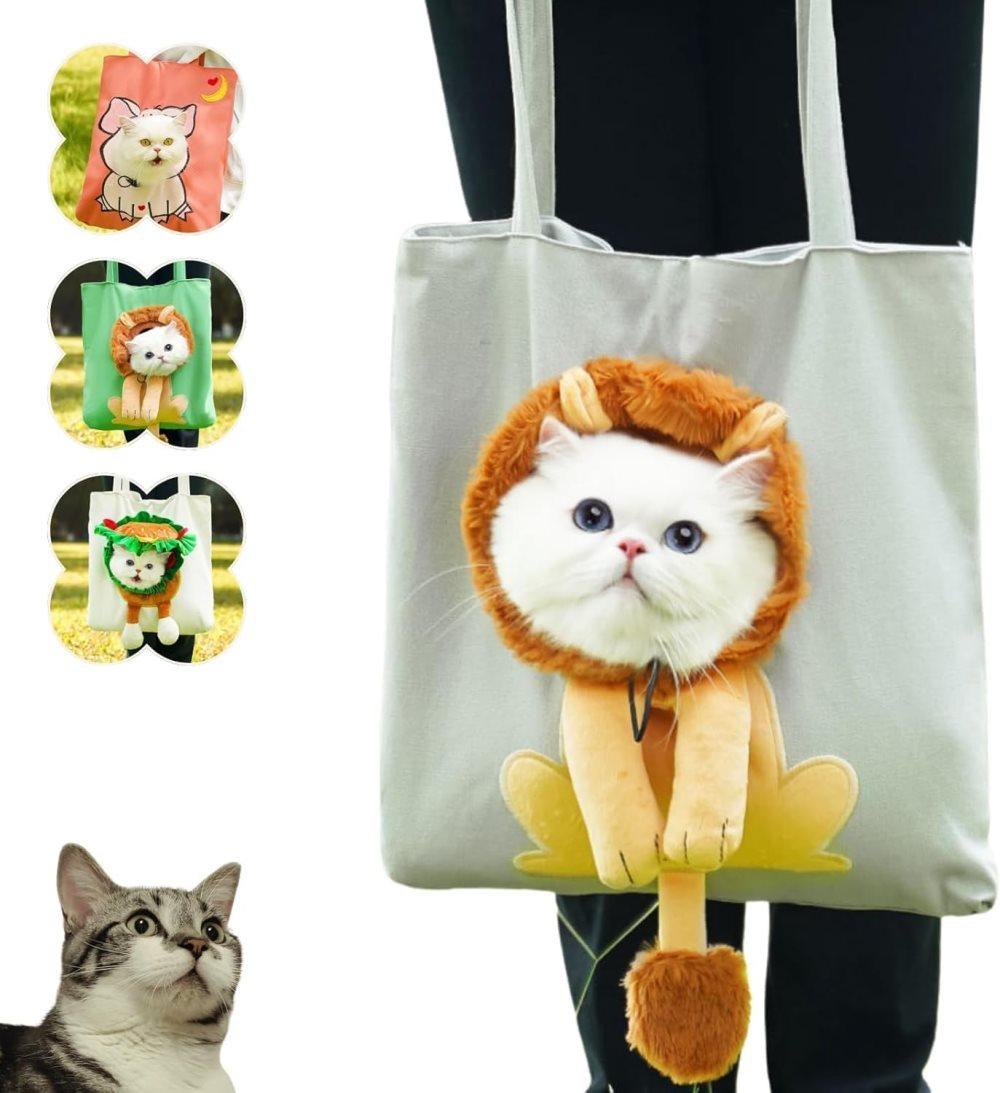 Portable Pet Bag for Small Dogs and Cats with Hands-Free Side Opening, Cat Motif, Perfect for Outdoor Travel, 37x37cm, Gray - Image 1