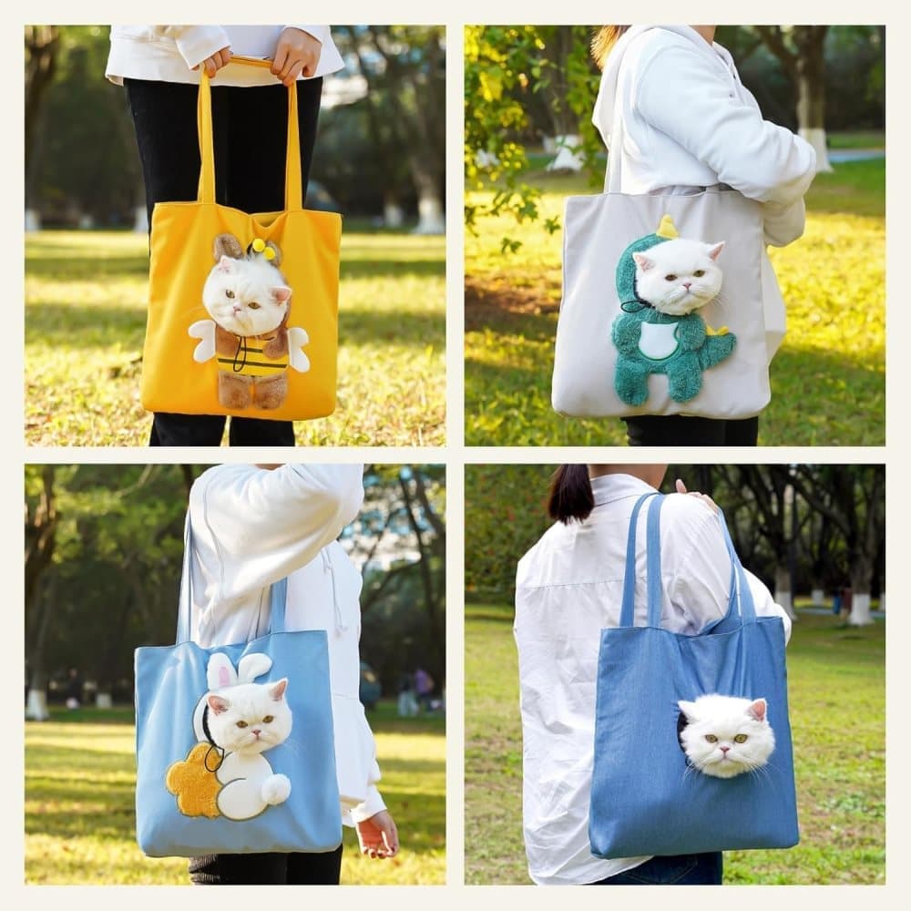 Portable Pet Bag for Small Dogs and Cats with Hands-Free Side Opening, Cat Motif, Perfect for Outdoor Travel, 37x37cm, Gray - Image 5