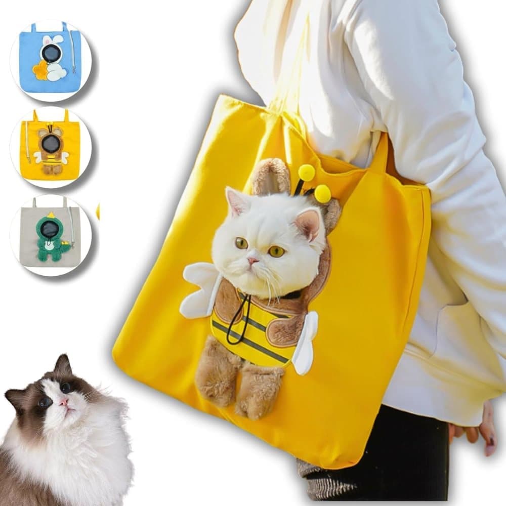 Portable Pet Shoulder Bag for Small Dogs and Cats, Hands-Free Side Opening, Cat Motif, Ideal for Outdoor Travel, 44x44cm, Yellow - Image 1