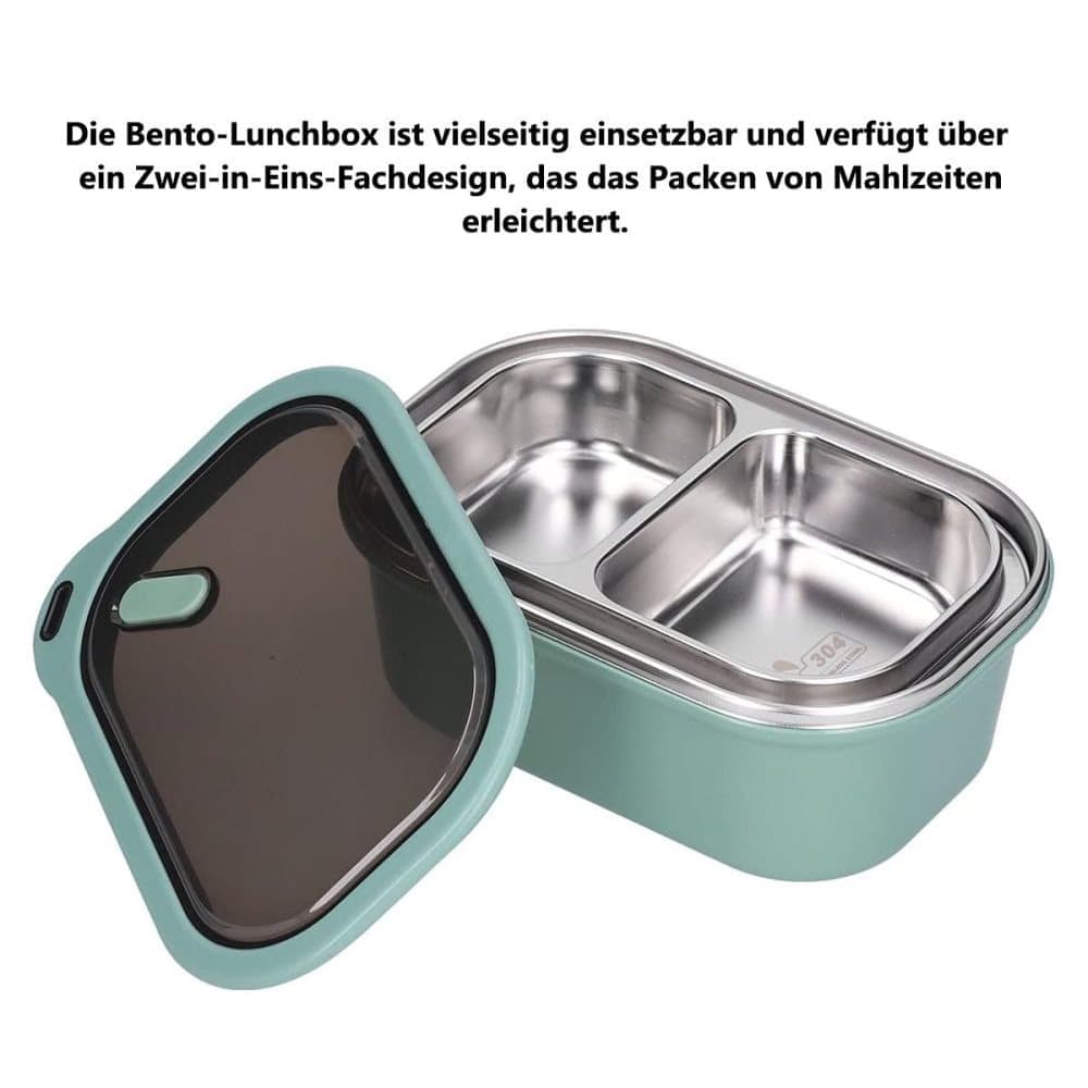 Stainless steel lunch box 1200ml with spoon, double layer 2 compartments leak-proof, 304 stainless steel, Green - Image 3