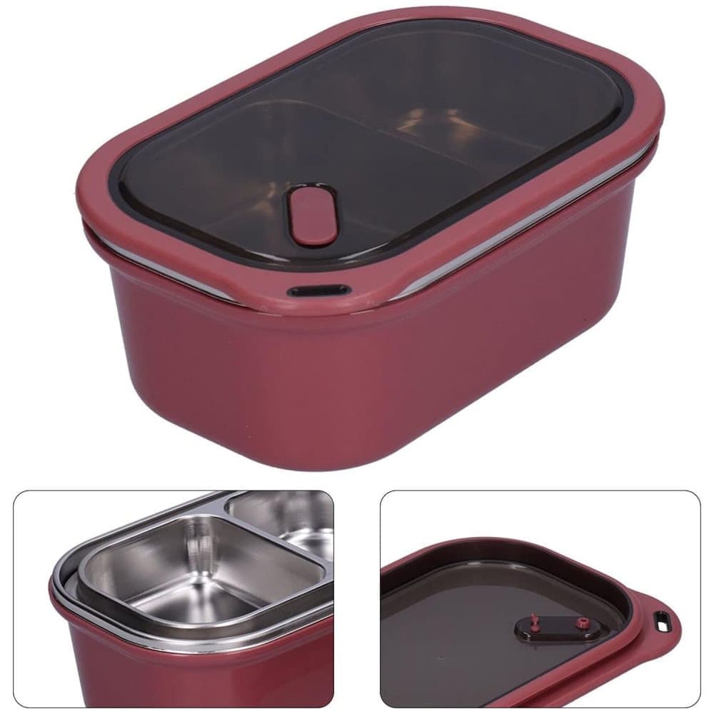 1200ml 2 Compartments Leak-Proof Stainless Steel Lunch Box with Spoon, 304 Stainless Steel, RED - Image 5