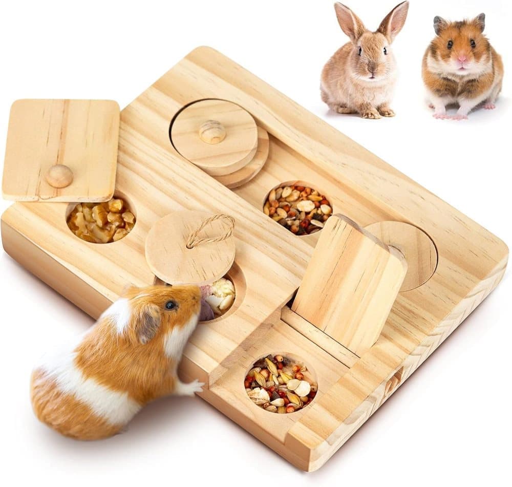 6-in-1 Hamster Feeder Interactive Wooden Game with Treat Dispenser and Rodent Search Toy for Hamsters Rabbits Chinchillas Gerbils - Image 1