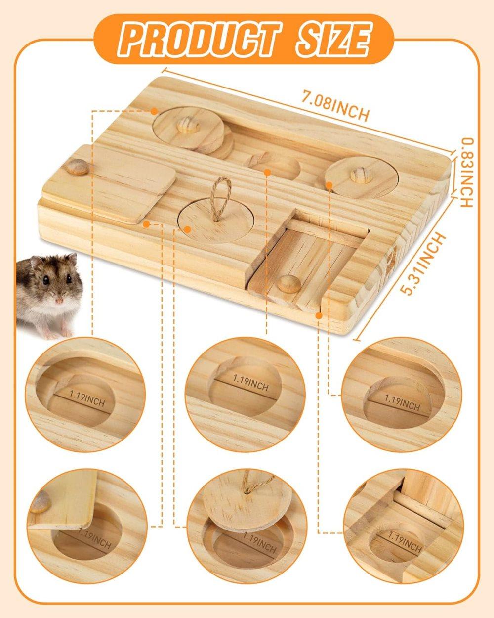 6-in-1 Hamster Feeder Interactive Wooden Game with Treat Dispenser and Rodent Search Toy for Hamsters Rabbits Chinchillas Gerbils - Image 2