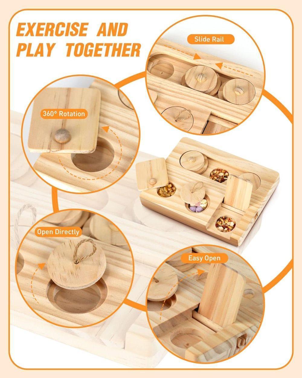 6-in-1 Hamster Feeder Interactive Wooden Game with Treat Dispenser and Rodent Search Toy for Hamsters Rabbits Chinchillas Gerbils - Image 3