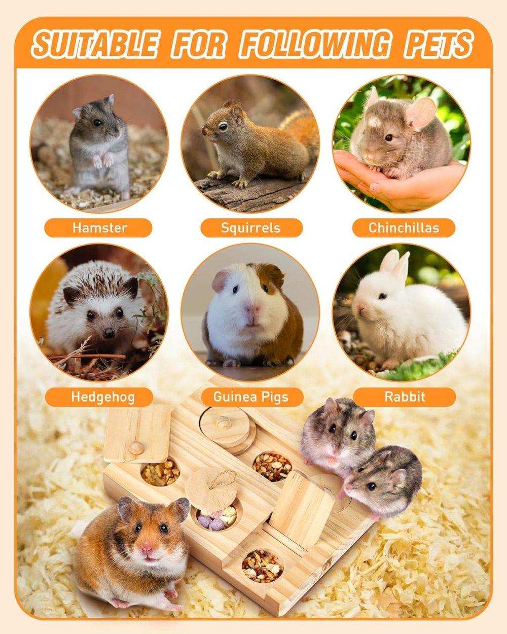 6-in-1 Hamster Feeder Interactive Wooden Game with Treat Dispenser and Rodent Search Toy for Hamsters Rabbits Chinchillas Gerbils - Image 5