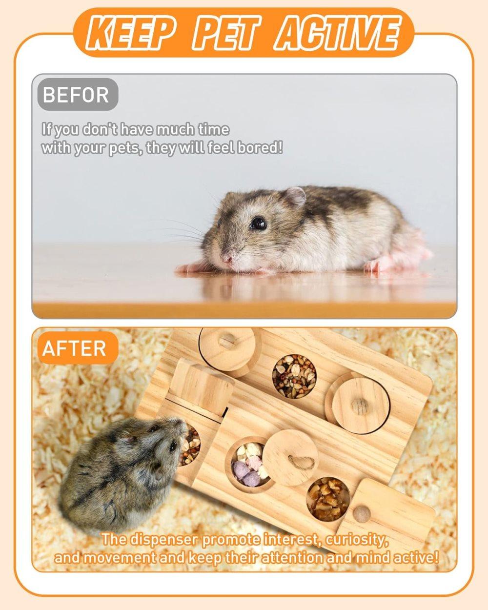 6-in-1 Hamster Feeder Interactive Wooden Game with Treat Dispenser and Rodent Search Toy for Hamsters Rabbits Chinchillas Gerbils - Image 6
