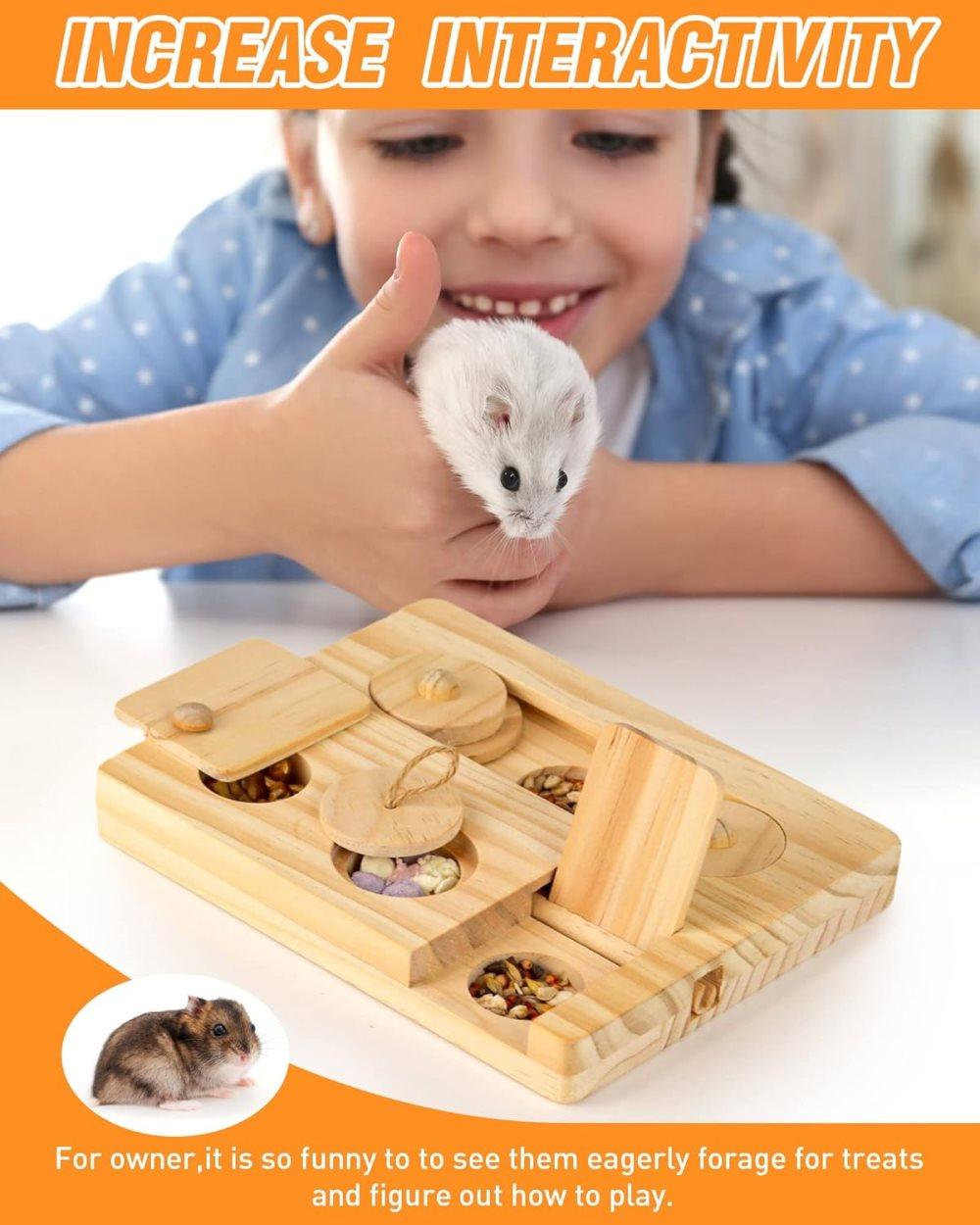 6-in-1 Hamster Feeder Interactive Wooden Game with Treat Dispenser and Rodent Search Toy for Hamsters Rabbits Chinchillas Gerbils - Image 7