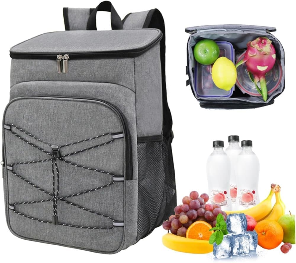 Insulated Backpack Cooler Bag Large Capacity Waterproof for Picnic Camping Lunch Grill, Gray - Image 5