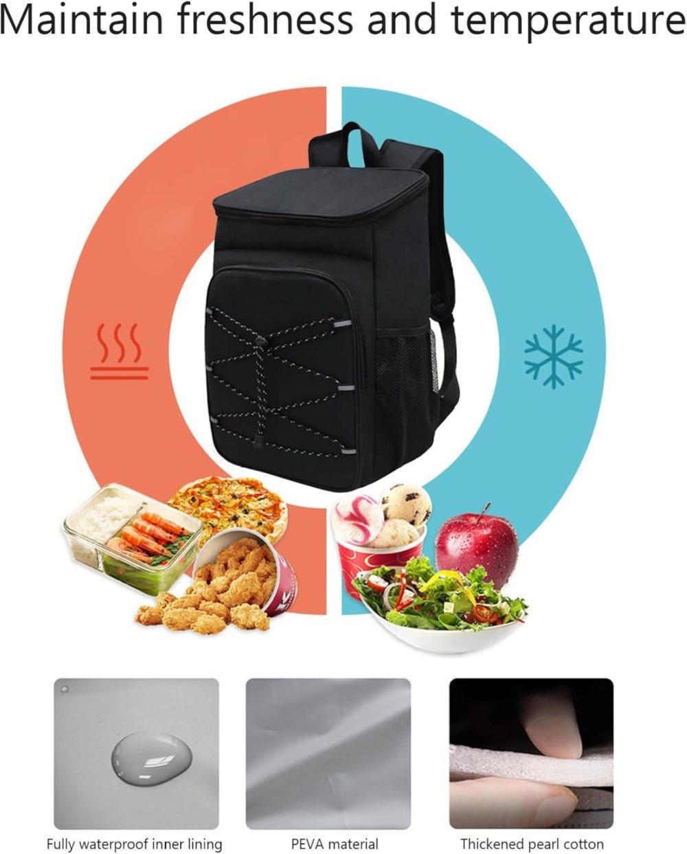 40L Insulated Backpack Cooler Bag Waterproof for Picnic Camping Travel Lunch Grill, Black - Image 3