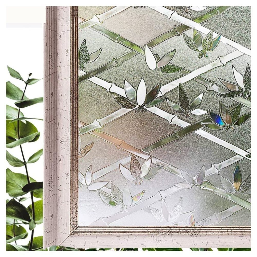 Stained Glass Effect 3D Plant Motif Window Film, Decorative Privacy Window Decal - Image 1