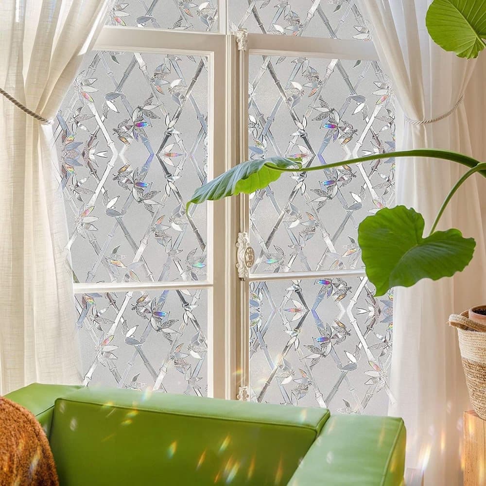 Stained Glass Effect 3D Plant Motif Window Film, Decorative Privacy Window Decal - Image 2