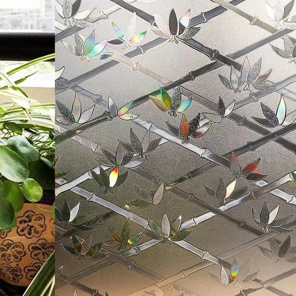 Stained Glass Effect 3D Plant Motif Window Film, Decorative Privacy Window Decal - Image 7