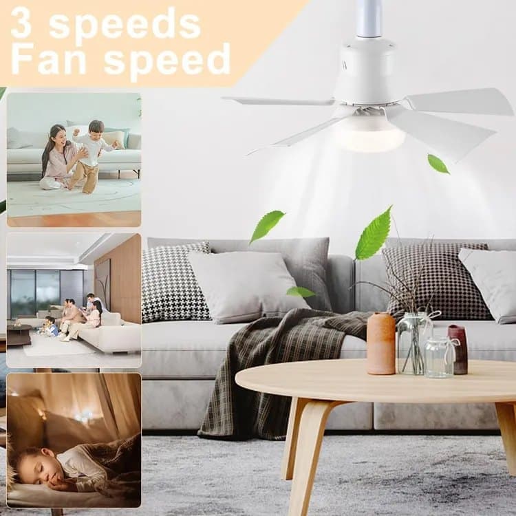 52 Inch LED Ceiling Fan with Remote Control, 3 Speeds and 3 Light Colors, E27 Bulb Compatible, White - Image 4