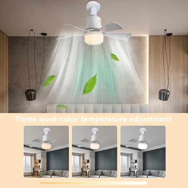 52 Inch LED Ceiling Fan with Remote Control, 3 Speeds and 3 Light Colors, E27 Bulb Compatible, White - Image 6