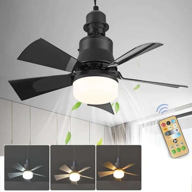 52 Inch Ceiling Fan with Remote Control, 3 Speeds, LED E27, 3 Light Colors, Black - Image 1