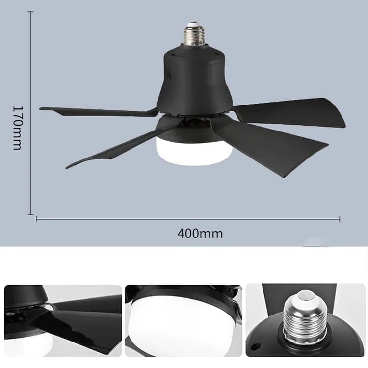 52 Inch Ceiling Fan with Remote Control, 3 Speeds, LED E27, 3 Light Colors, Black - Image 4