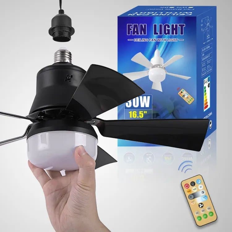 52 Inch Ceiling Fan with Remote Control, 3 Speeds, LED E27, 3 Light Colors, Black - Image 7