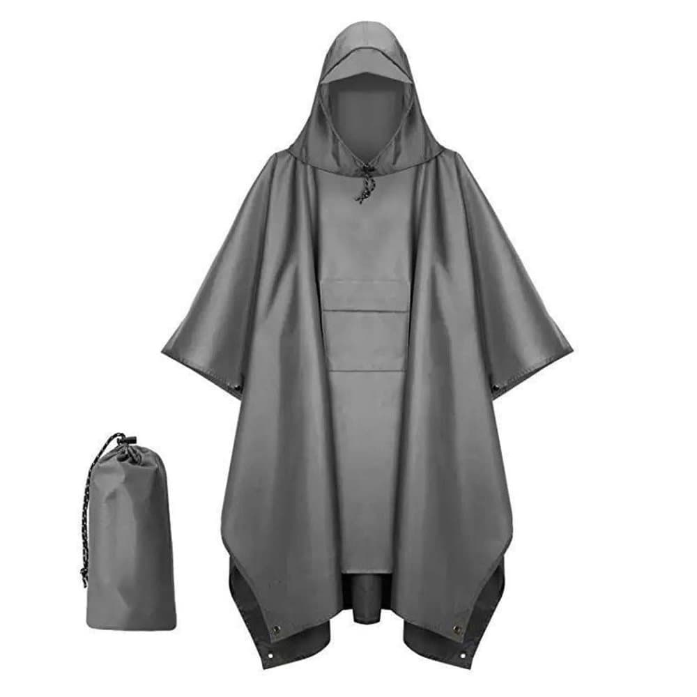 Waterproof Rain Jacket Poncho 3-in-1 Multifunctional with Hood, Gray - Image 1