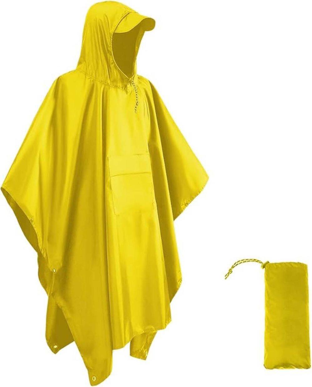 3-in-1 Waterproof Rain Jacket Poncho with Hood, Breathable Outdoor Raincoat, Yellow - Image 1