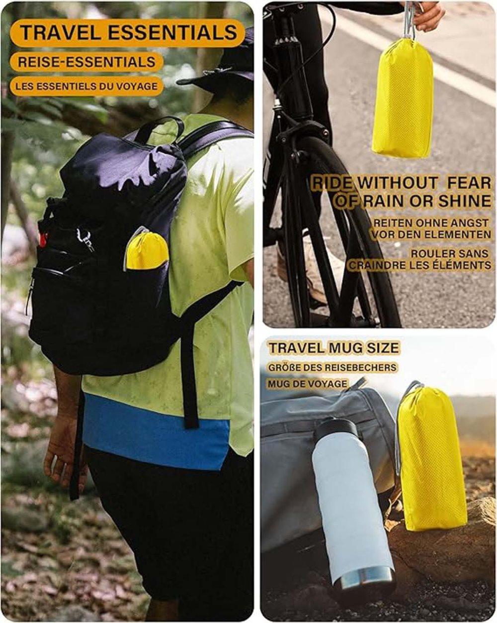 3-in-1 Waterproof Rain Jacket Poncho with Hood, Breathable Outdoor Raincoat, Yellow - Image 5